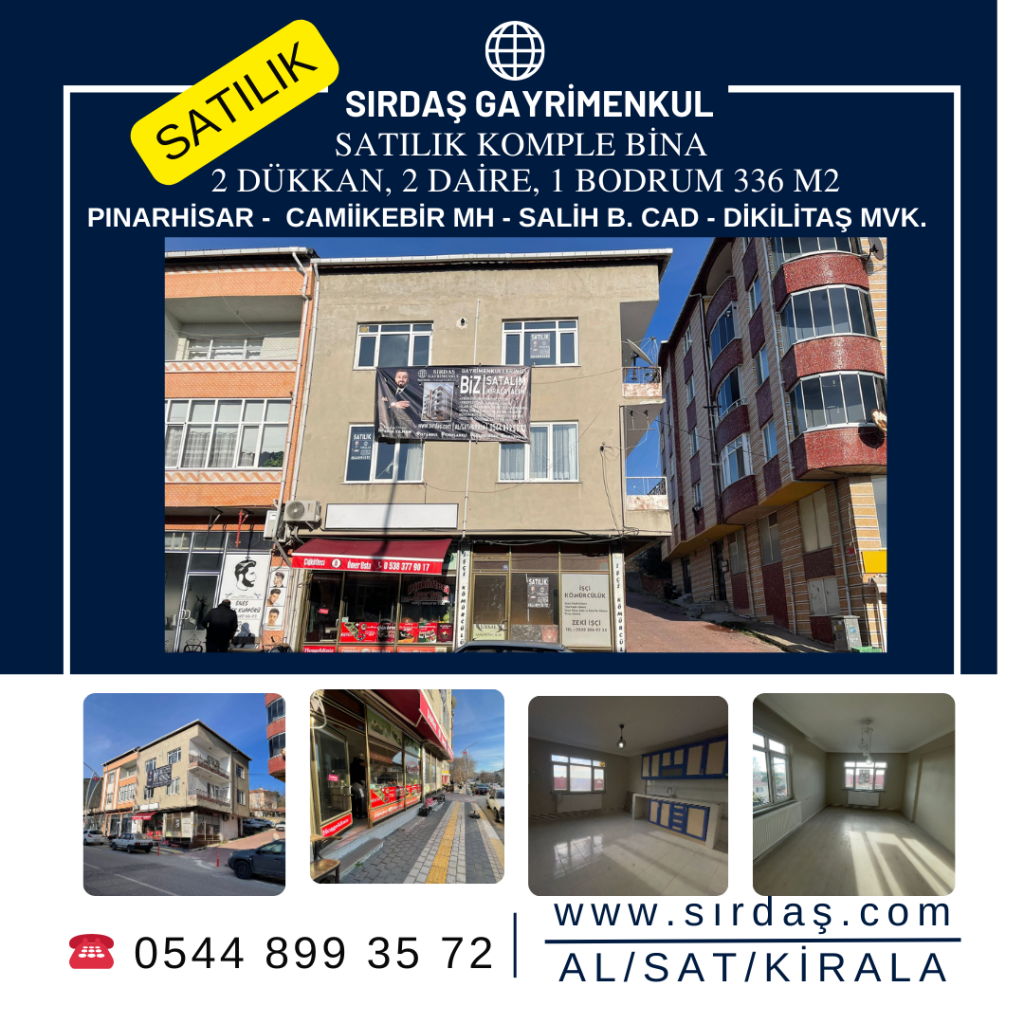 SATILIK KOMPLE KÖŞE BİNA 2 DÜKKAN 2 DAİRE 1 BODRUM PINARHİSAR