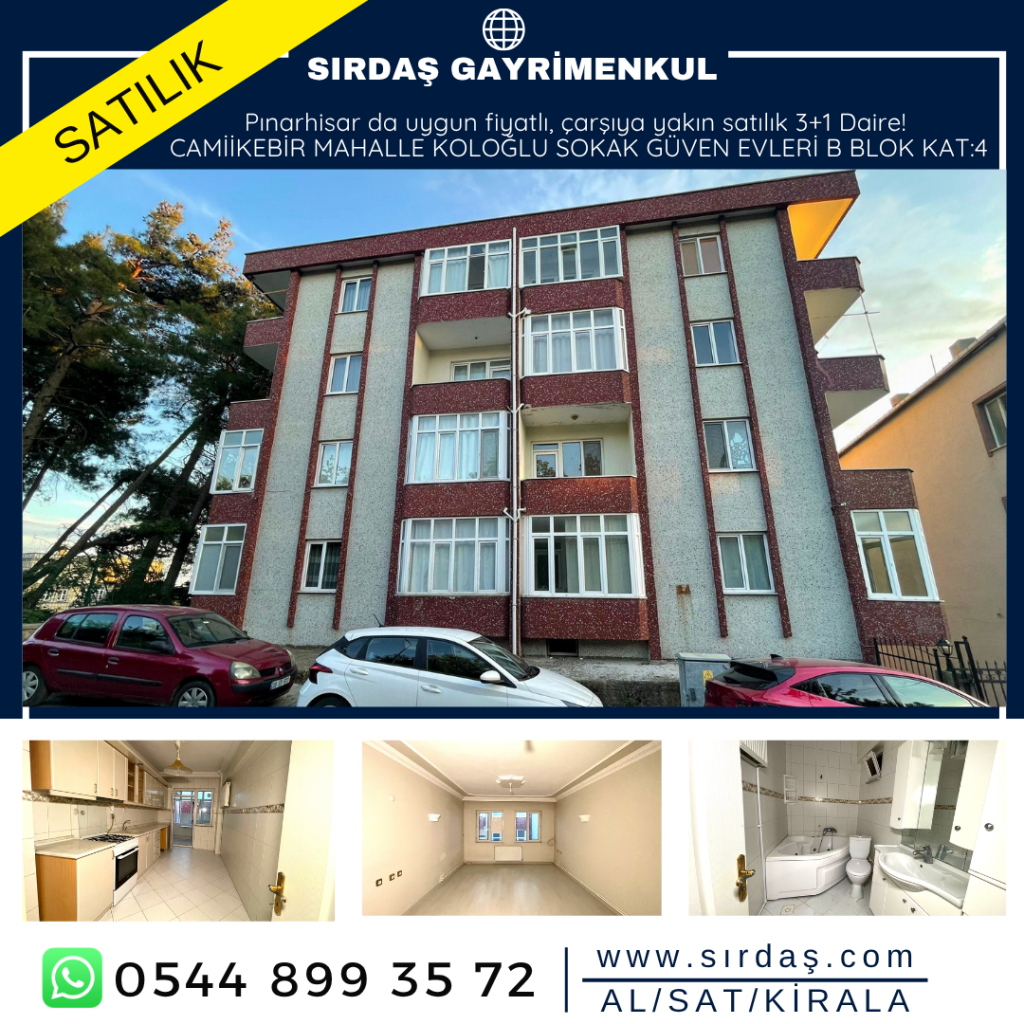 Pınarhisar da uygun fiyatlı, çarşıya yakın satılık 3+1 Daire!