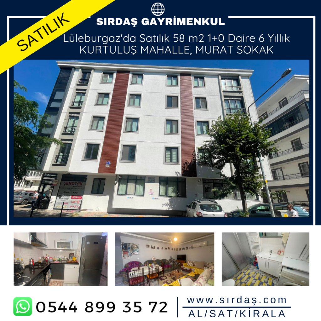 Lüleburgaz'da Satılık 58 m2 1+0 Daire 6 Yıllık